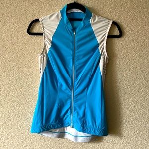 Gore cycling sleeveless jersey in white and teal, medium.